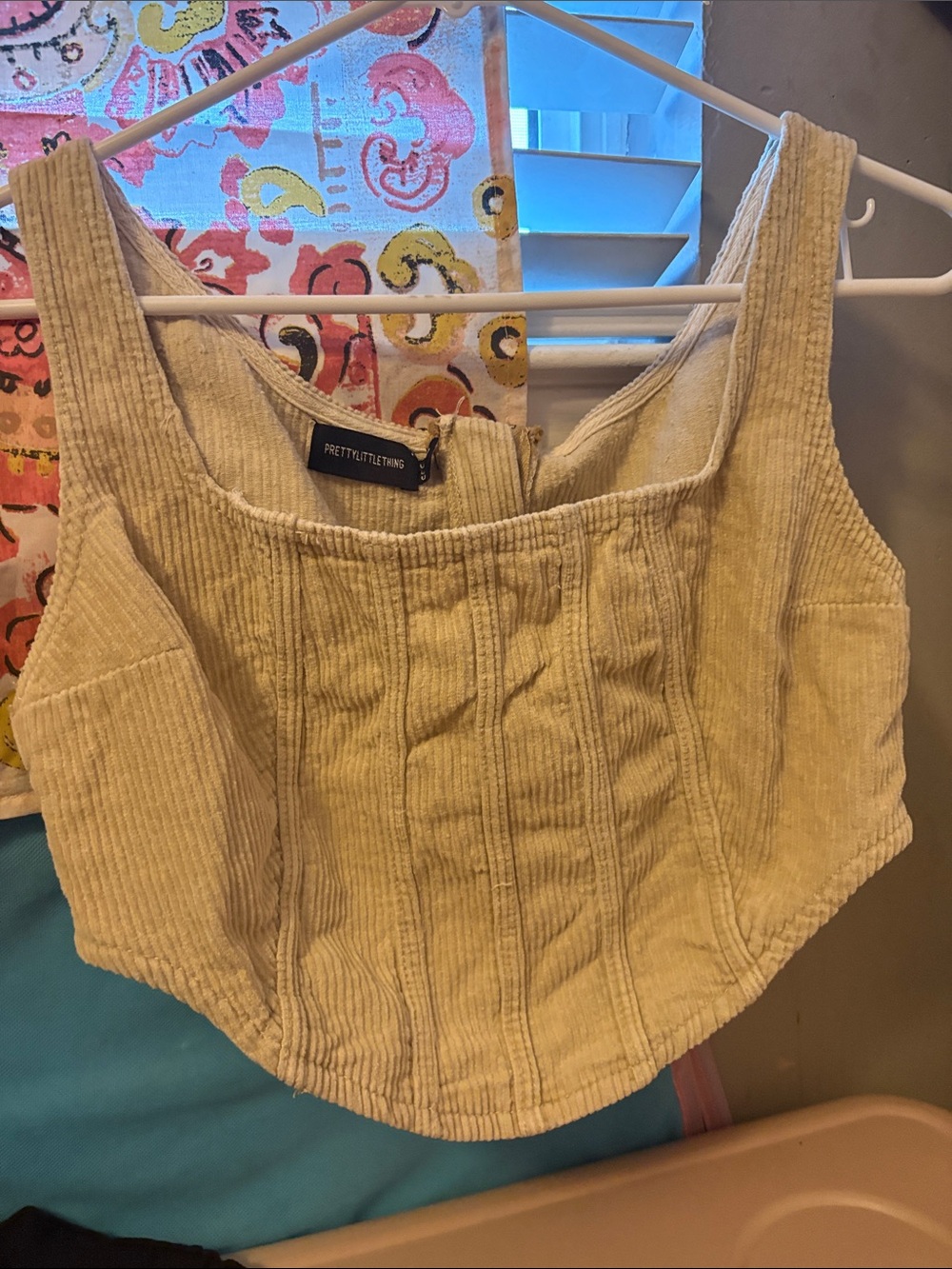 PrettyLittleThing Beige Corduroy Square Neck Crop Top